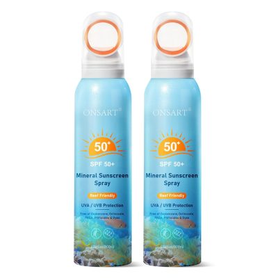 Reef Safe Mineral Sunscreen Spray SPF 50+ with Zinc Oxide. Broad Spectrum UVA/UVB Protection. Lightweight Non-Greasy. Travel Size Sunscreen for Face & Body. Water & Sweat Resistant. 6.76 oz(2 Pack) : Beauty & Personal Care