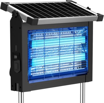 Solar Bug Zapper Outdoor. 4500V Mosquito Zapper Waterproof with Panel Sensor Electric Fly Zapper Rechargeable Mosquito Killer with 10FT Extension Cord. Fly Trap Ideal for Patio.