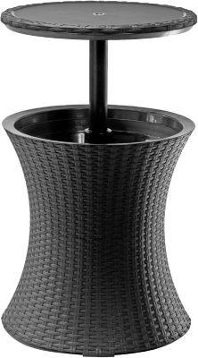 Keter Pacific Cool Bar Outdoor Patio Side Table, 7.5 Gallon Hidden Beverage Cooler, Pop-Up Top All Weather Resin Rattan Look Furniture for Hot Tub, Lawn & Garden, Dark Grey & Brown Available