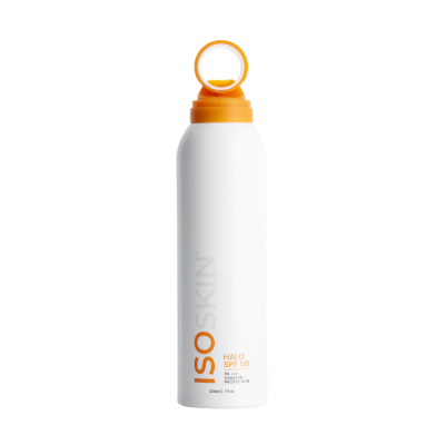 ISOSKIN Halo SPF50 PA+++ Sunscreen Spray, 360° Upside Down Mist, Instant Dry Under 60 Seconds, Aloe Hydrating Non Comedogenic Water Resistant Sunscreen Mist All Skin Types 200ml